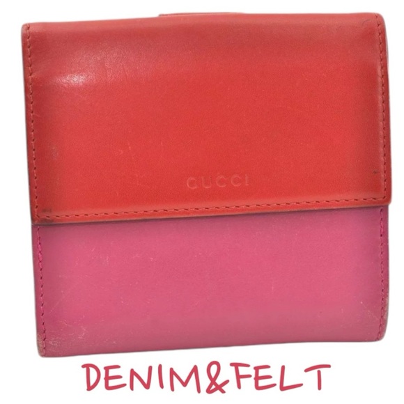 🩷GUCCI Vintage Pink/Red Leather French Flap Bifold Compact Wallet | PRELOVED🩷 - Picture 1 of 16